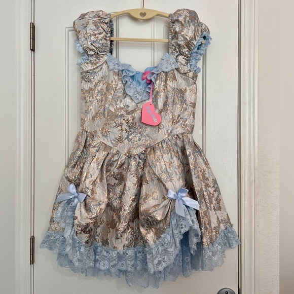 NWT Sugar Thrillz - Dolls Kill - Mini Dress - Tea and Circumstance Brocade, Blue - Picture 3 of 6